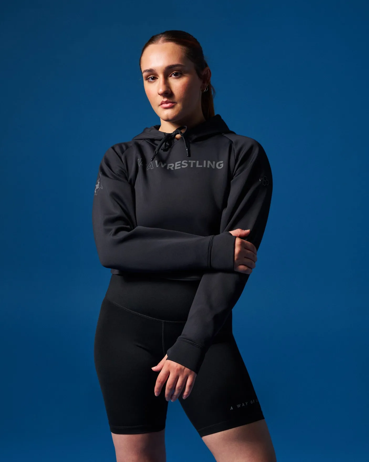 USA Wrestling Wordmark COOL-FEEL Women's Cropped Hoodie